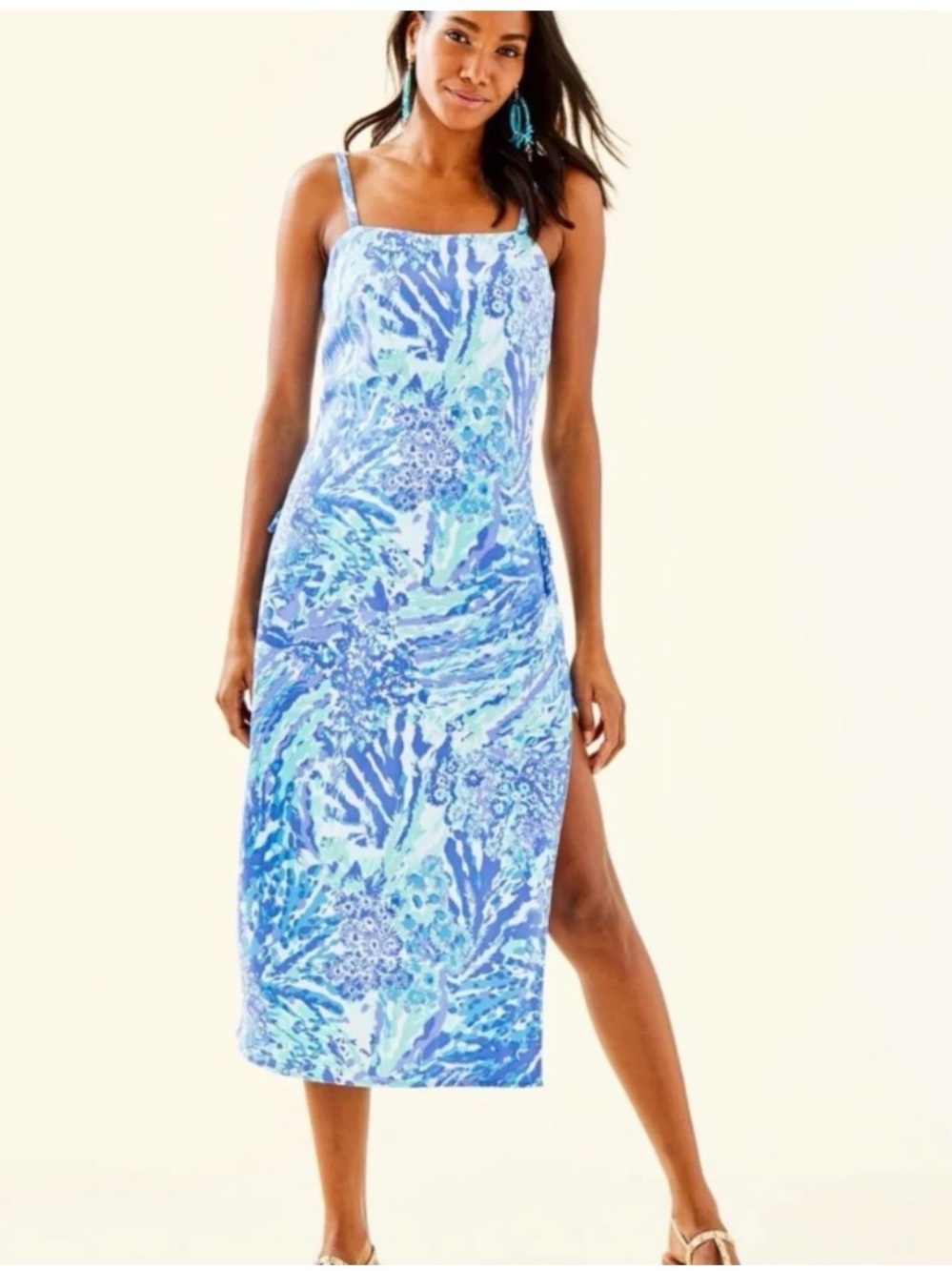 Lilly Pulitzer Blue Floral Print Slip Midi Dress